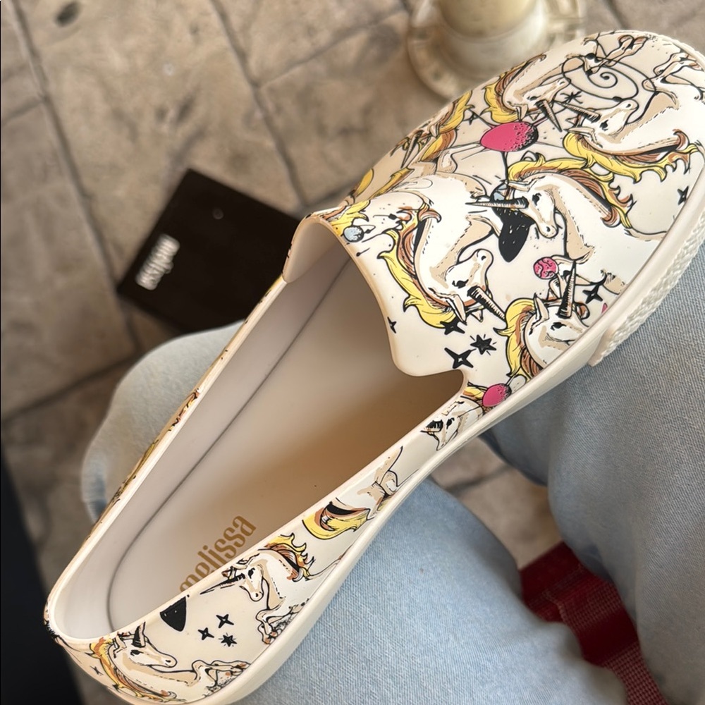 Melissa White and Yellow Mules with Playful Charm